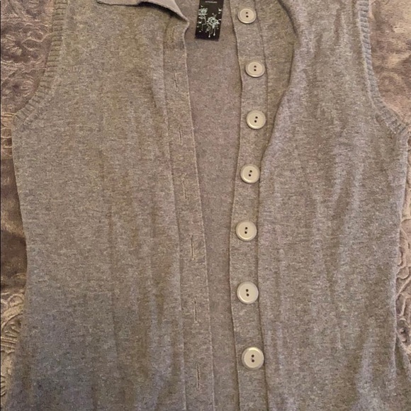 Grey Open Cardigan vest  w front Pockets - Picture 2 of 2